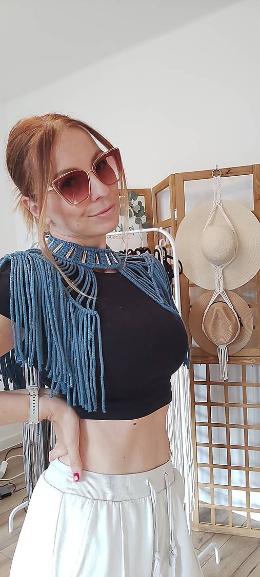 Makramé Choker - AMAZONKA  (Modrá)