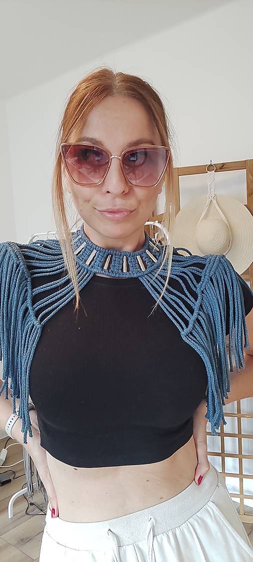 Makramé Choker - AMAZONKA  (Modrá)