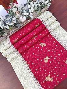 Úžitkový textil - Štola vianočná - zlatí anjeli na červenej v kombinácii so zlatými ornamentmi - 15981402_