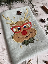 Úžitkový textil - Ľanová utierka light MINT  ,,Vianočný RUDOLF" - 15979706_