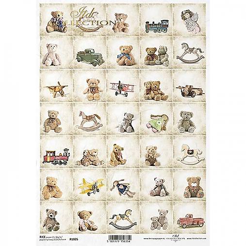 Papier - Ryžový papier na decoupage - A4 - R1805 - hračky, retro, maco - 15982304_