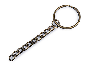 Komponenty - Krúžok na kľúče, základ na kľúčenku s retiazkou, Ø 2,5 cm, staromosadz - 15982758_