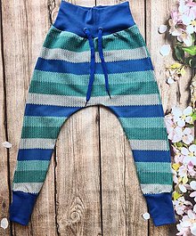 Detské oblečenie - Tepláčiky - pletenina v modro-zeleno-sivom prevedení - 15983123_