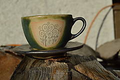 Nádoby - Šálka zelená medienková, espresso, s kvetinkami, cca. 1 dcl. - 15982148_