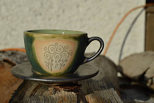  - Šálka zelená medienková, espresso, s kvetinkami, cca. 1 dcl. - 15982179_