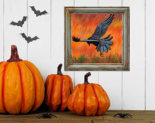 Obrazy - Havran obraz akvarel výtlačok (print) - 15982712_