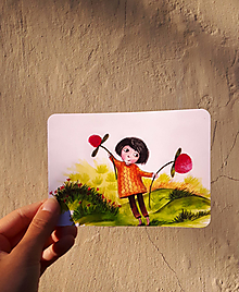 Papiernictvo - pohľadnica: dievčatko a ďatelinka - 15985688_