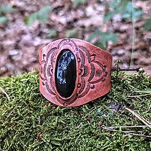 Náramky - Boho náramok z kože s dúhovým obsidiánom - 15987844_