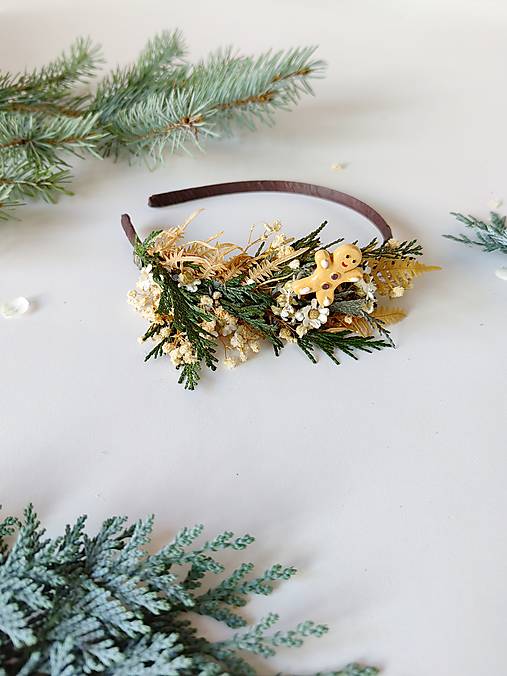 Kvetinová čelenka "vianočné perníčky" - ivory