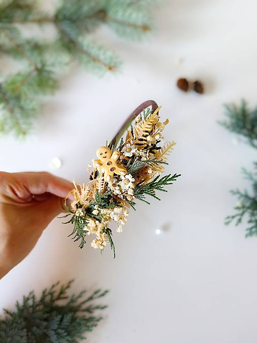 Kvetinová čelenka "vianočné perníčky" - ivory