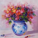Obrazy - Obraz "Kvety v modranskej váze" - olejomaľba, plátno, 30x30 cm - 15986798_