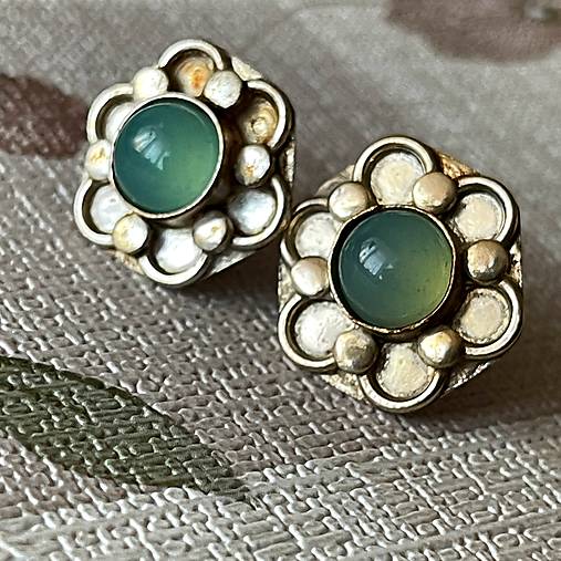 ZĽAVA 40% Chalcedony Vintage Stud Earrings / Napichovacie náušnice s chalcedónom P101