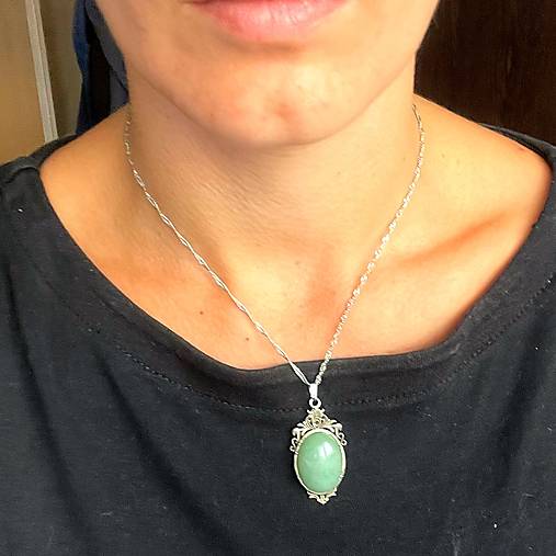 ZĽAVA 35% Green Aventurine Antique Silver Pendant / Prívesok s aventurínom P101