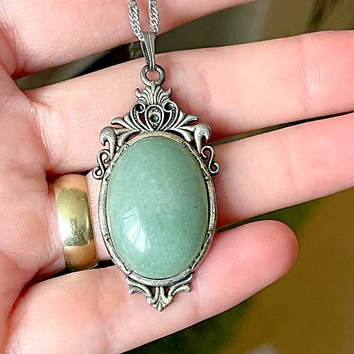 ZĽAVA 35% Green Aventurine Antique Silver Pendant / Prívesok s aventurínom P101