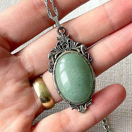 ZĽAVA 35% Green Aventurine Antique Silver Pendant / Prívesok s aventurínom P101