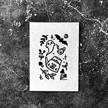 Grafika - Tiny spooky autumn tea (Print - sivý papier) - 15990631_