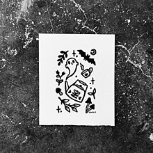 Grafika - Tiny spooky autumn tea (Print - krémovobiely papier) - 15990633_