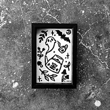 Grafika - Tiny spooky autumn tea (Print s rámikom - krémovobiely papier) - 15990638_