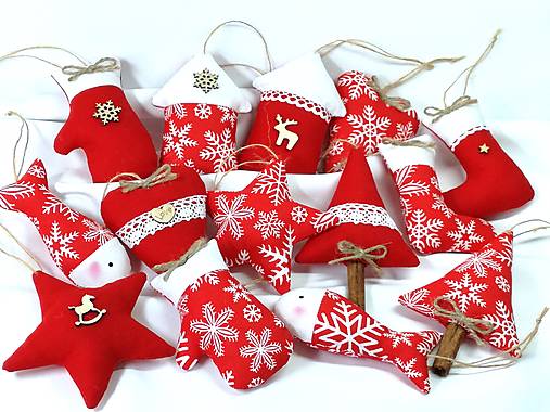 Dekorácie - Vianočné ozdoby -set,vločky červené s bielou - 15990750_