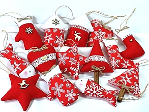Dekorácie - Vianočné ozdoby -set,vločky červené s bielou - 15990750_