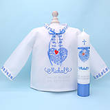 Detské oblečenie - Košieľka na krst v ľudovom štýle svetlomodrá - 15988946_