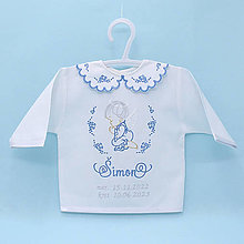 Detské oblečenie - Vyšívaná košieľka na krst "Modrý anjel s ružičkami" - 15988673_