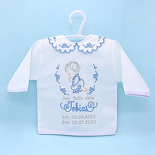 Detské oblečenie - Vyšívaná košieľka na krst "Modrý anjel s ružičkami" (košieľka + SBD) - 15988679_