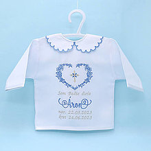 Detské oblečenie - Modrá košieľka na krst s krásnym ornamentovým srdiečkom a krížikom (Košieľka + SBD) - 15989004_