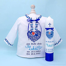 Detské oblečenie - Košieľka na krst v ľudovom štýle modrá (set košieľka + SBD + sviečka + darčeková krabica) - 15989085_