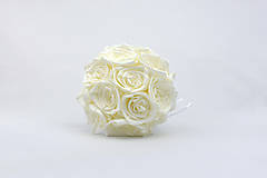 Kytice pre nevestu - Saténová kytica svadobná slonovinová ruže - 15989806_