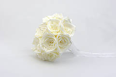 Kytice pre nevestu - Saténová kytica svadobná slonovinová ruže - 15989807_