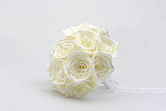Kytice pre nevestu - Saténová kytica svadobná slonovinová ruže - 15989808_