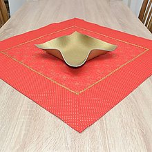 Úžitkový textil - AIDA - zlaté kvety a bodky na červenej - kombinovaný štvorcový obrus 65x65 cm - 15990268_