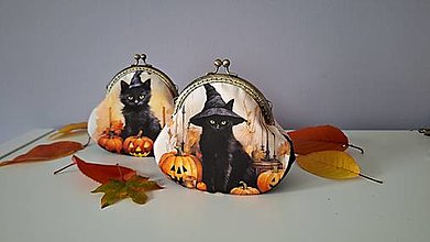 Peňaženky - Minitaštičky/peněženky - Kočky a dýně (černá kočka) - 15988315_