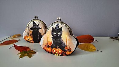 Peňaženky - Minitaštičky/peněženky - Kočky a dýně (černé kotě) - 15988316_