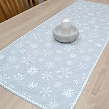 Úžitkový textil - LEDA - bielo strieborné vločky na sivej -  obrus obdĺžnik 100x40 - 15991537_