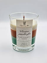 Sviečky - Vianočná prechádzka - sójová sviečka troch vôní v skle s dreveným knôtom, 230 ml - 15992140_