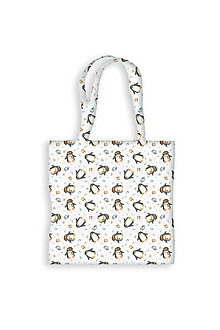 Nákupné tašky - Bavlnená taška Veselí tučniaci (bielo-modrá) 42 x 45 cm - 15993090_