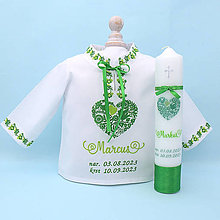 Detské oblečenie - Košieľka na krst v ľudovom štýle zelená (expres set košieľka + sviečka + darčeková krabica) - 15993600_