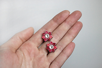 Náušnice - Drevené maľované náušnice s kamienkom ~ mini kvetinky ~ akvarelky farebné (Ružová) - 15994059_