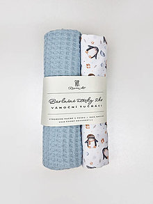 Úžitkový textil - Sada 2 bavlnených utierok Veselí tučniaci (bielo-modrá a svetlomodrá) - 15994936_