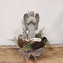 Dekorácie - Dušičková, urnová náhrobná dekorácia, aranžmán s anjelom - 15998349_