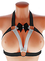 Spodná bielizeň - Elastický harness fialovo čierný top postroj otevřená podprsenka s kovovými krúžkami - 16002978_