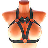 Spodná bielizeň - Elastický harness fialovo čierný top postroj otevřená podprsenka s kovovými krúžkami - 16002979_