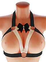 Spodná bielizeň - Elastický harness fialovo čierný top postroj otevřená podprsenka s kovovými krúžkami - 16002988_
