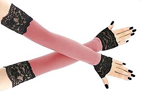 Rukavice - Dámské čierno růžové spoločenské rukavice s čipkou - 16003130_