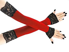 Rukavice - Dámské čierno červené spoločenské rukavice s čipkou - 16003225_