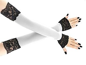 Rukavice - Dámské čierno bielé spoločenské rukavice s čipkou - 16003305_