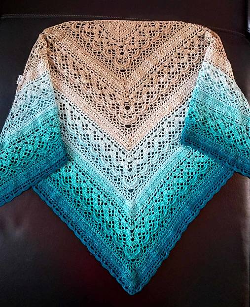 Šatky - Šatka háčkovaná Krémový tyrkys - 16000861_