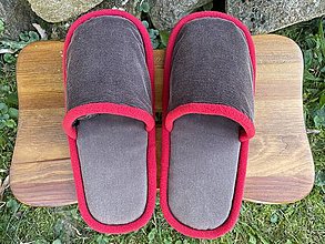 Ponožky, pančuchy, obuv - Hnedé papuče z menčestrovým vrchom - 16007282_